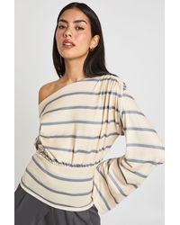 Boohoo - Stripe Cinched Waist Off The Shoulder Top - Lyst