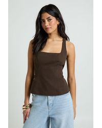 Boohoo - Twill Square Neck Peplum Top - Lyst