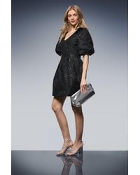 Oasis - Bow Shoulder Puff Sleeve V Neck Mini Dress - Lyst