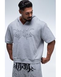 BoohooMAN - Active Boxy Short Sleeve Hoodie V Neck - Lyst