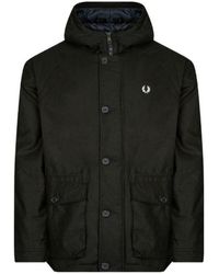 Fred Perry - Short Cotton Twill Parka Night Green Hooded Jacket - Lyst