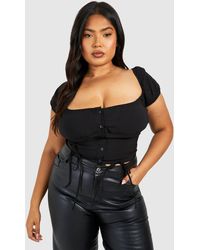 Boohoo - Plus Milkmaid Puff Sleeve Bengaline Corset Top - Lyst