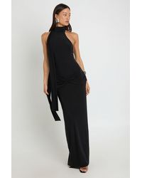 Boohoo - Tall High Neck Scarf Wrap Waist Maxi Column Dress - Lyst
