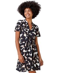 Roman - Geometric Print Frill Hem Dress - Lyst