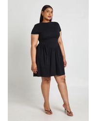 Boohoo - Plus Cotton Cinched Waist Cap Sleeve Skater Dress - Lyst