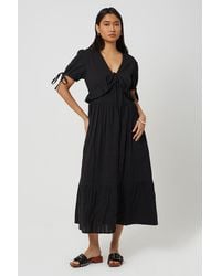 Brave Soul - Puff Sleeve Maxi Dress With Tie And Ruffle Details - Lyst