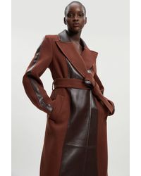 Karen Millen - Wool Pu Mix Belted Midi Coat - Lyst