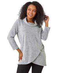 Roman - Petite Brushed Knit Wrap Top - Lyst