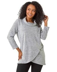 Roman - Petite Brushed Knit Wrap Top - Lyst