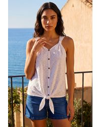 Roman - Broderie Tie Front Button Top - Lyst