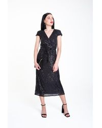 Gini London - Sequin Belted Midi Wrap Dress - Lyst