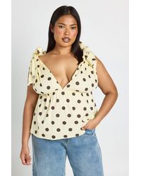Boohoo - Plus Tie Shoulder Polka Dot Smock Top - Lyst