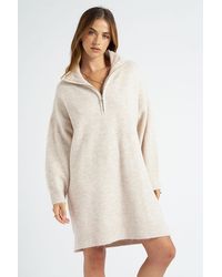 Urban Bliss - Oatmeal Plain Oversized Half Zip Dress - Lyst