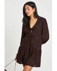 Boohoo - Burnout Floral Tie Front Smock Dress - Lyst