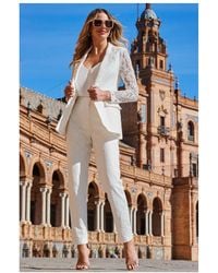 Sosandar - Ivory Premium Lace Detail Tuxedo Trousers - Lyst