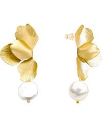 The Jewellery Stockroom - Plated Petal And Pearl Drop Earrings - Lyst