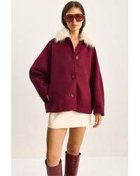 Bianco Lucci - Oversized Plush Coat With Fur Collar - Lyst