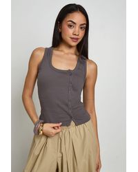 Boohoo - Asymmetric Button Detail Rib Vest Top - Lyst