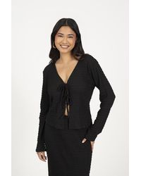 Brave Soul - Textured Long Sleeve Tie Front Top - Lyst