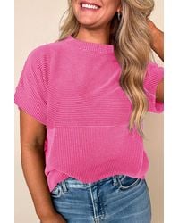 Azura Exchange - Geribbelde Gebreide T-shirt Met Korte Mouwen - Lyst