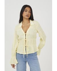 Brave Soul - Lemon Long Sleeve Tie Front Smock Top - Lyst