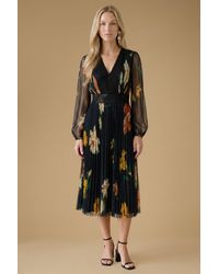 Oasis - V Neck Button Detail Floral Mesh Midi Dress - Lyst
