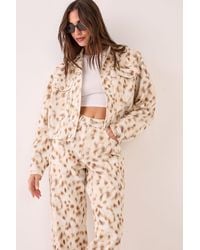 Nasty Gal - Deer Print Ovoid Cropped Denim Jacket - Lyst