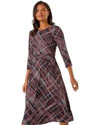 Roman - Abstract Linear Tea Stretch Dress - Lyst