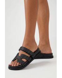 Boohoo - Raffia Cut Out Detail Sliders - Lyst