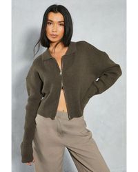 MissPap - Knitted Ribbed Zip Through Cardigan - Lyst