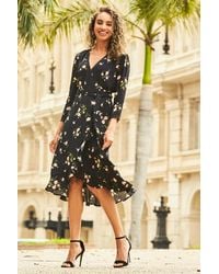 Sosandar - Print Ruffle Hem Midi Wrap Dress - Lyst