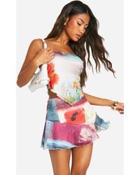 Boohoo - Printed Frilled Hem Mini Skirt - Lyst