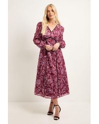 Wallis - Petite Floral Jacquard Seam Detail Midi Dress - Lyst