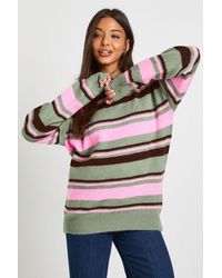 Boohoo - Stripe Knitted Oversized Crew Neck Jumper - Lyst