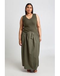 Boohoo - Plus Rib Cotton Mix Dropped Hem Maxi Dress - Lyst