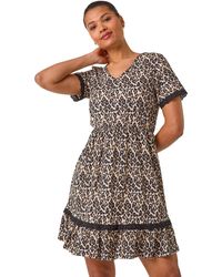 Roman - Animal Print Embroidered Stretch Short Dress - Lyst