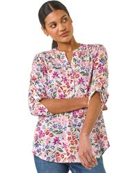 Roman - Floral Print Burnout V-Neck Top - Lyst