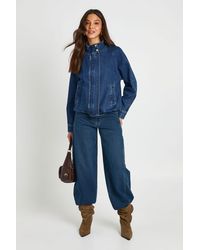 Boohoo - Funnel Neck Denim Bomber Jacket - Lyst
