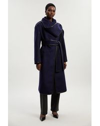 Karen Millen - Tall Brushed Wool Pu Mix Scarf Neck Belted Tailored Maxi Coat - Lyst