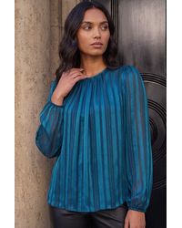 Roman - Satin Stripe Pleated Top - Lyst
