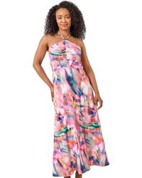 Roman - Petite Abstract Gathered Halter Maxi Dress - Lyst