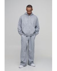 BoohooMAN - Oversized Boxy Zip Through Cross Embroidered Hooded Tracksuit - Lyst