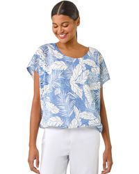 Roman - Leaf Print Lace Bubble Hem Top - Lyst