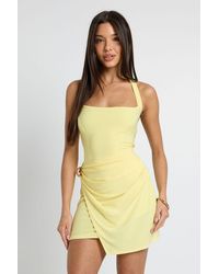 Boohoo - Slinky Square Halterneck Trim Wrap Mini Dress - Lyst
