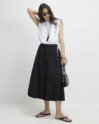 River Island - Midi Skirt Bubble Hem Elasticated Waist Cotton - Lyst