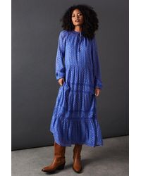 Warehouse - Metallic Jacquard Lace Midi Dress - Lyst