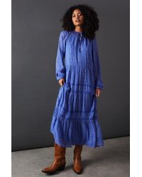 Warehouse - Metallic Jacquard Lace Midi Dress - Lyst
