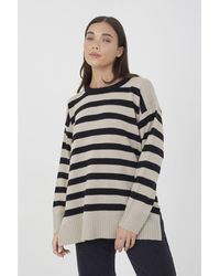 Brave Soul - Taupe 'greyson' Fine Stripe Oversized Knitted Jumper - Lyst
