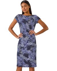 Roman - Floral Stretch Gathered Shift Dress - Lyst