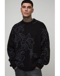 BoohooMAN - Tall Boxy Oversized Fluffy Floral Jacquard Knitted Jumper - Lyst